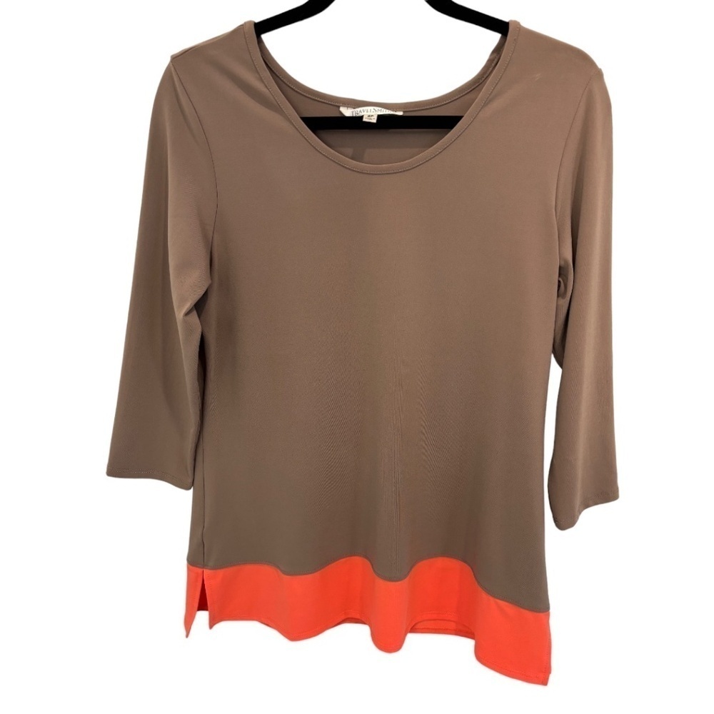 TravelSmith Stretch Knit Two Tone 3/4 Sleeve Pullover Top Size Small Petite - Picture 1 of 3